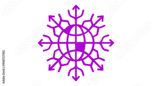 Global viral social media networking line icon vector illustration. Stylized globe with radiating arrows symbolizing digital connectivity, content sharing, and worldwide communication reach.