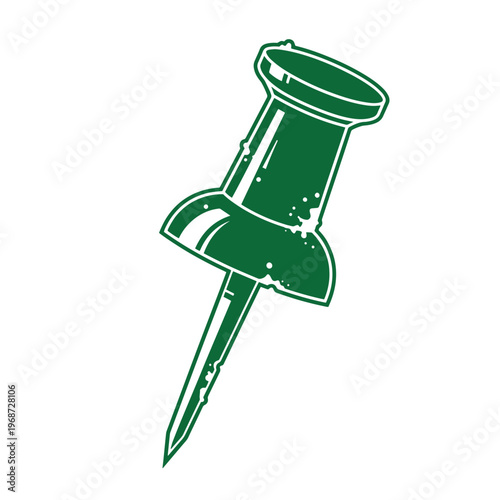 Green thumbtack with white outline and distressed texture pushpin