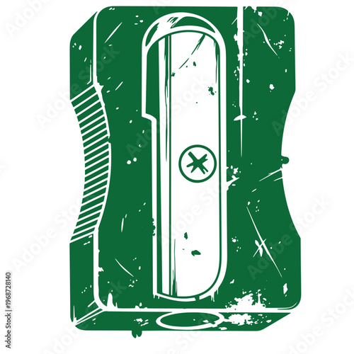 Green utility knife with white handle and screw