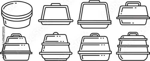 Various views of plastic containers with tightly sealed lids for storage Vector
