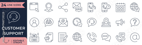 Communication and customer support contact interface outline icons for apps
