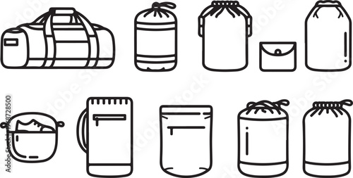 A collection of simple, hand-drawn containers and objects in black and white Vector