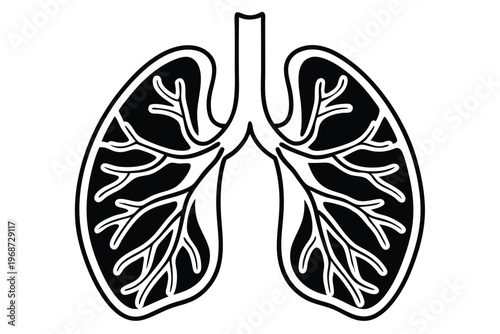 lungs silhouette line art vector illustration with a white background