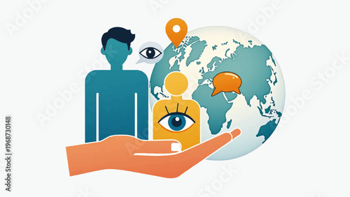 Global Communication, Social Media Icons, Vector Illustration, Flat Design