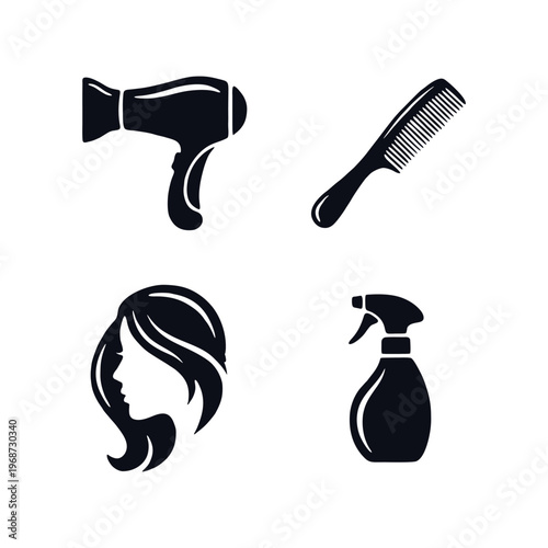 icon of women's beauty salon, hairdresser, hair scissors, mirror, comb, salon needs
