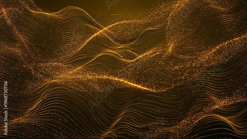 Abstract golden flowing particles and smooth wave lines, luxury background for motion graphics, digital streaming, broadcast technology