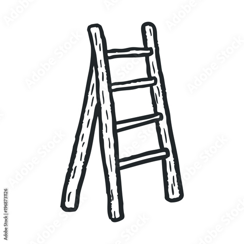 Simple hand-drawn wooden A-frame ladder stands upright, representing concepts of growth, progress, and reaching new heights in a rustic sketch style.