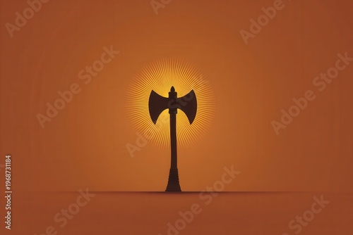 Symbol of strength stands tall against a glowing orange background during sunset hours in an outdoor setting