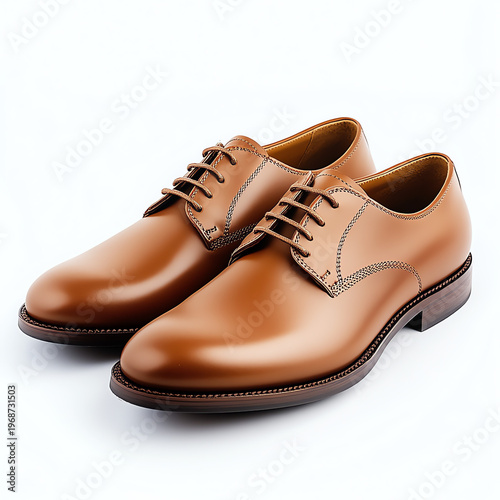 Classic Tan Leather Derby Shoes on White Background