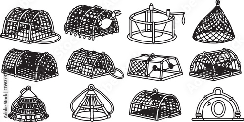 Historical illustrations of various types of hot air balloons and airships Vector