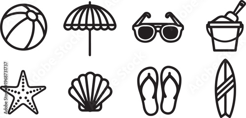 A collection of simple black and white icons representing various objects and symbols Vector