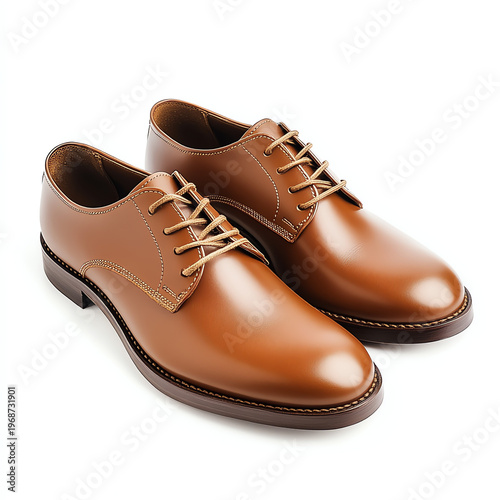 Classic Tan Leather Derby Shoes on White Background