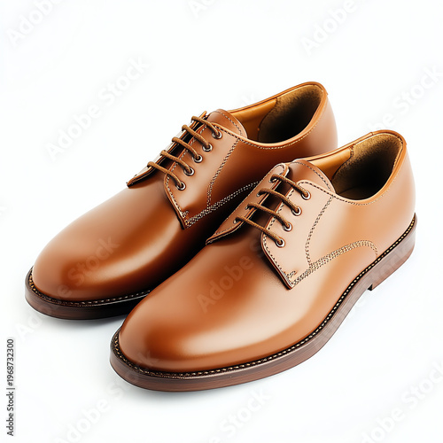 Classic Tan Leather Derby Shoes on White Background