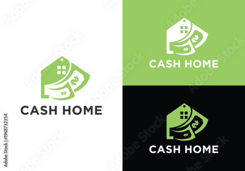 Cash Home Logo Design Real Estate and Financial Concept.