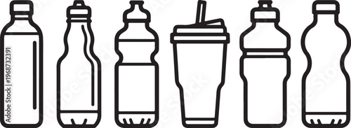 A collection of various water bottle designs in a clean line-up Vector