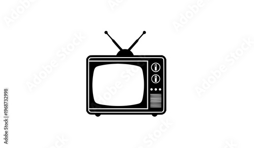 Vintage TV side view  icon with antenna minimal black vector illustration