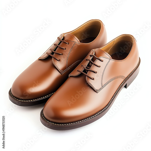 Classic Tan Leather Derby Shoes on White Background