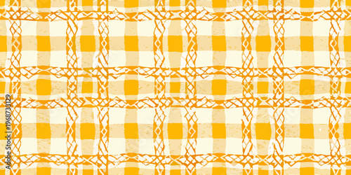 Abstract orange and cream woven check pattern background texture