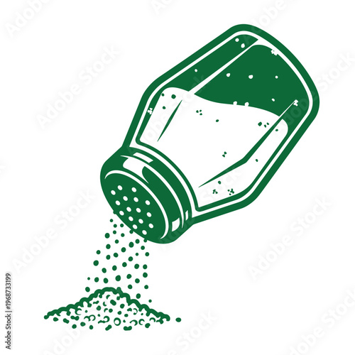 Green salt shaker pouring salt seasoning