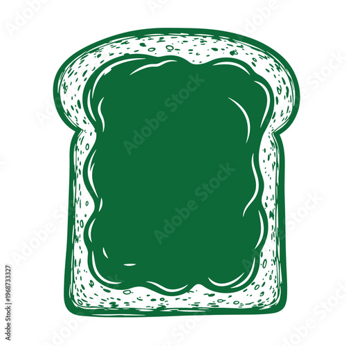 Green slice of bread with textured crust and white background food breakfast