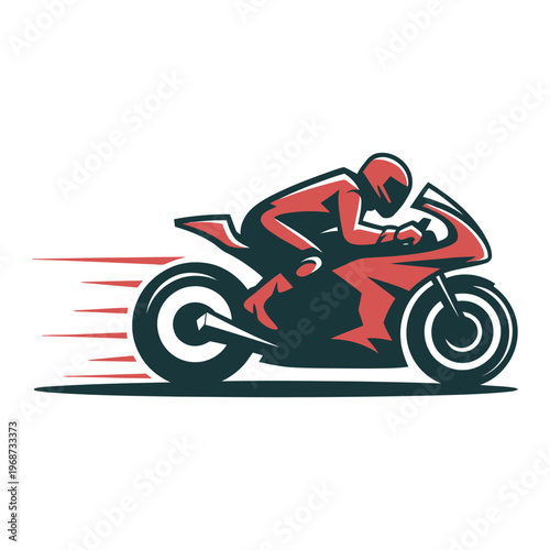 Dynamic depiction of a motorcyclist racing at high speed on a sleek bike