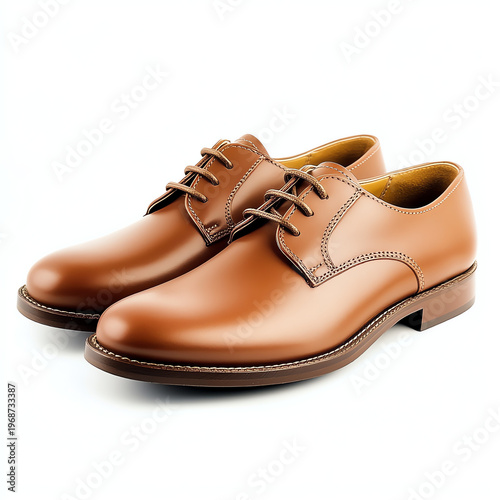 Classic Tan Leather Derby Shoes on White Background