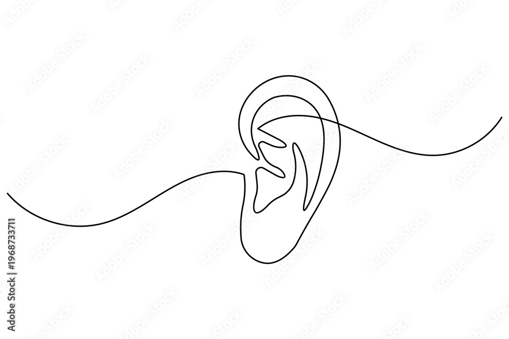 Obraz premium Ear continuous one line art minimal outline icon for hearing concept