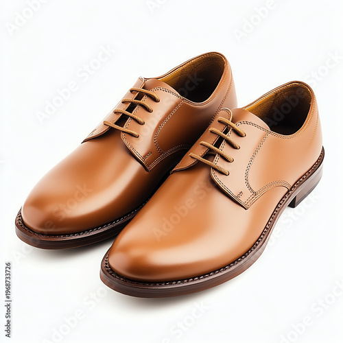 Classic Tan Leather Derby Shoes on White Background