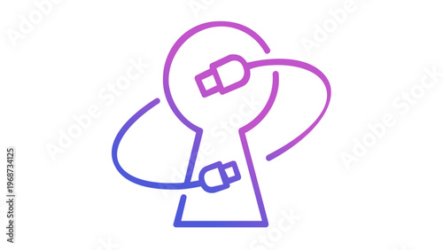 Digital security vector illustration featuring a minimalist keyhole icon with USB cable connectors in a circular motion, representing data privacy, cybersecurity, and secure network connectivity.