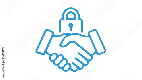 Secure Partnership and Trust Vector Icon Illustration Featuring a Handshake with a Padlock Symbol, Representing Data Privacy, Confidential Agreements, and Business Security Solutions.