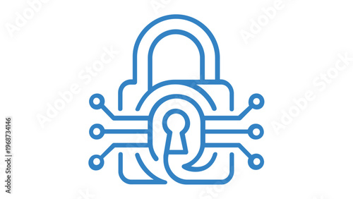 Modern teal and blue gradient padlock vector icon illustration with integrated fingerprint and circuit board patterns, symbolizing advanced digital cybersecurity, data privacy, and network protection.