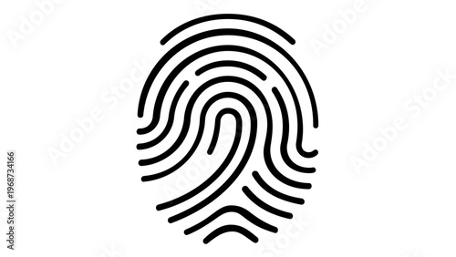 Minimalist black and white fingerprint vector icon illustration for biometric security, identity verification, digital privacy, touch ID authentication, forensic investigation, and data protection.