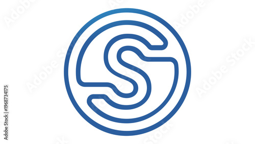 Minimalist blue gradient vector icon illustration of a stylized letter S within a circle, symbolizing secure digital identity, two-factor authentication, biometric fingerprint, and data privacy.