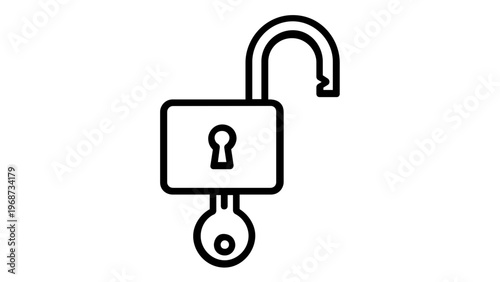 Minimalist open padlock line icon vector illustration. Scalable flat design symbol for security, privacy, and access. Ideal for web, mobile apps, and digital interfaces. AI-generated graphic.