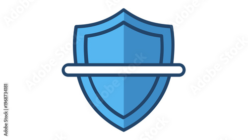 Blue shield vector icon with a scanning line, representing digital security, data protection, antivirus software, and privacy firewall. Minimalist flat design illustration for web and apps.
