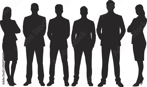 WebBusiness professionals standing together in corporate team silhouette illustration, teamwork unity, flavector