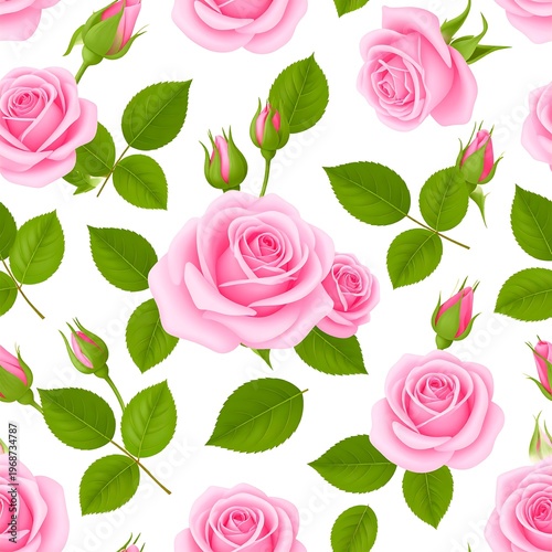 Pink rose floral pattern on white