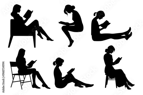 shadow shilloute woman sitting read a book