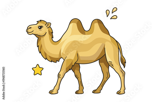 Bactrian Camel Illustration with Two Humps and Star Detail, Desert Animal Character, Arabian Wildlife and Nature Concept Vector Art Element