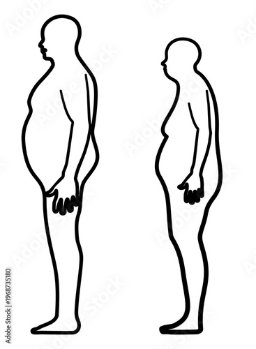 Overweight Man and Woman Profile Outlines SVG