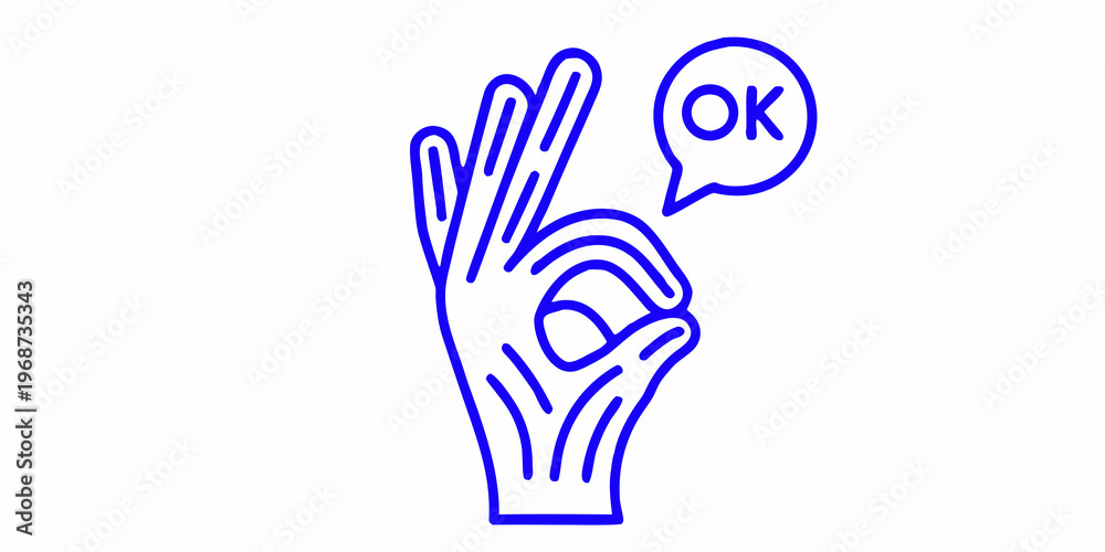 Fototapeta premium Blue line art depicting an ok hand sign with a speech bubble