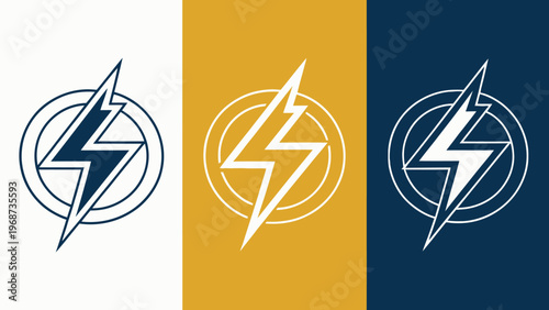 A set of lightning bolt icons in different colors and backgrounds