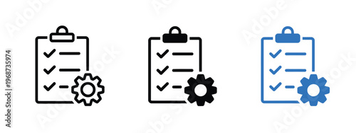 Checklist icon gear symbol task management workflow control business planning productivity project vector illustration design