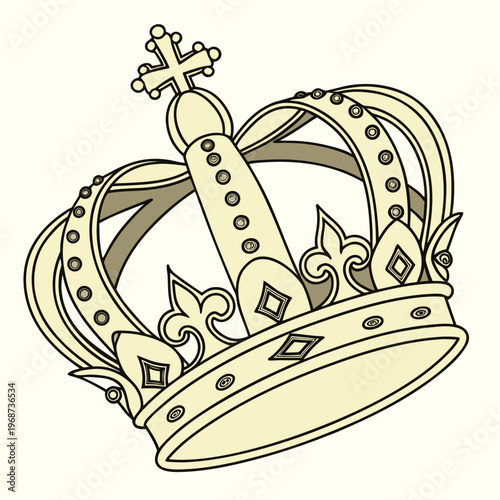 Realistic Golden Crown cutout, vector icon
