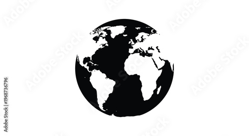 A striking black silhouette of earth displaying continents oceans and landmasses against a plain white background silhouette high quality professional detailed