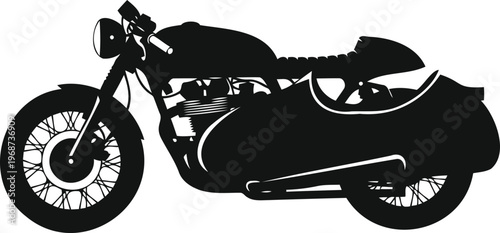 Classic Cafe Racer Motorcycle With Sidecar Vector Silhouette