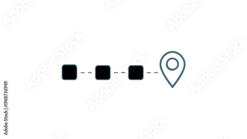Free Download Minimalist vector icon illustration of a horizontal progress slider or navigation path featuring three square nodes and a map pin location marker at the end, ideal for UI and web design. - GFXLoad