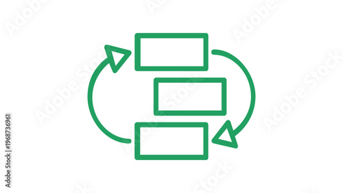 Green Gradient Vector Icon Illustration of a Sorting Process with Three Rectangles and Circular Arrows, Representing Workflow Management, Data Organization, and Scalable Minimalist UI Design.