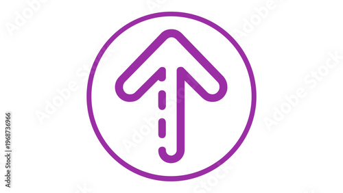Minimalist purple upload arrow line icon vector illustration featuring an upward-pointing arrow inside a circle with a dashed stem, ideal for modern user interface design, web apps, and digital.