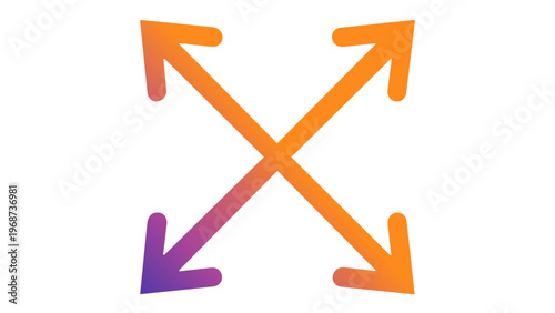 Vibrant gradient vector illustration of a four-way arrow icon pointing outwards, representing expansion, full screen, and scaling. Minimalist flat design for modern UI, web, and app interfaces.